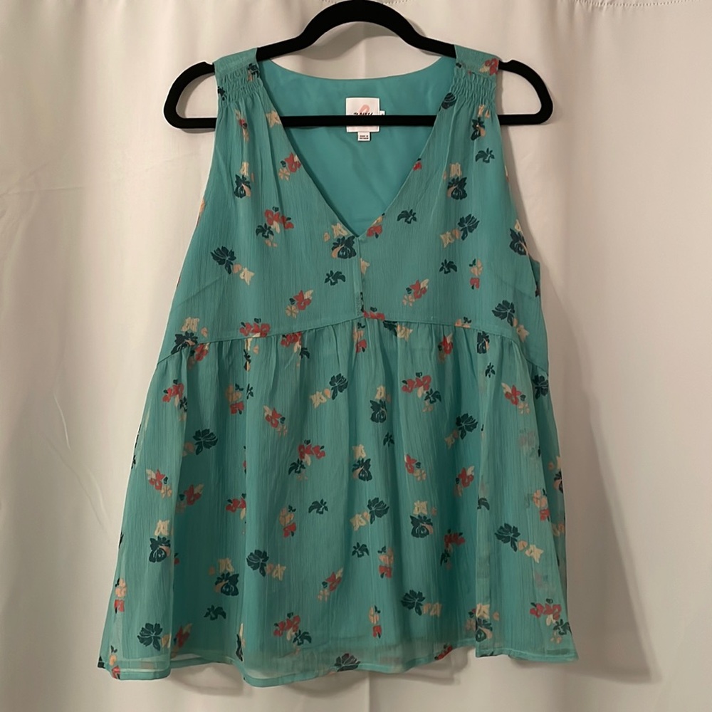 Green/blue double layered floral tank
